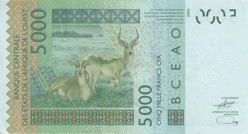 BCE_02_B.JPG - BCEAO, 5000 francs CFA, (B - Benin), UNC.