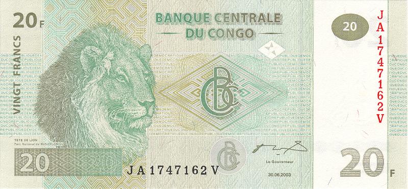 CNG_04_A.JPG - Конго, 2003г., 20 франков.