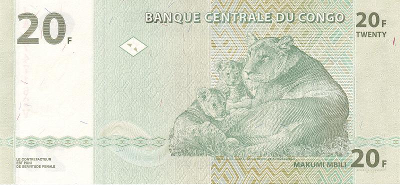 CNG_04_B.JPG - Congo, 20 francs, UNC.