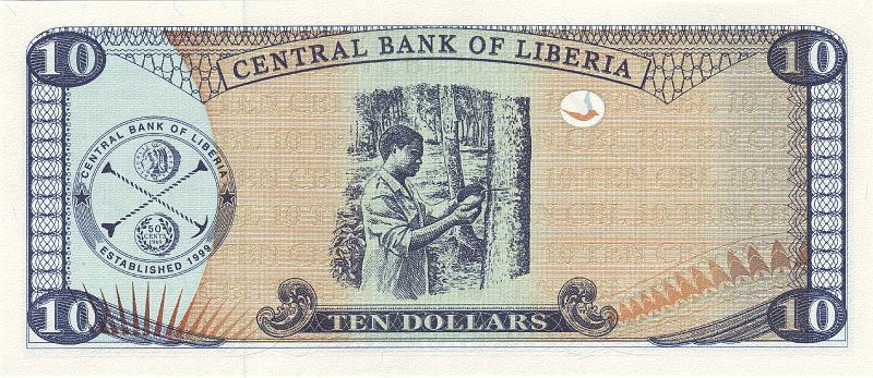LBR_01_B.JPG - Liberia, 10 dollars, UNC.