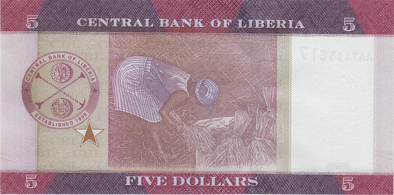 LBR_03_B.JPG - Liberia, 5 dollars, UNC.