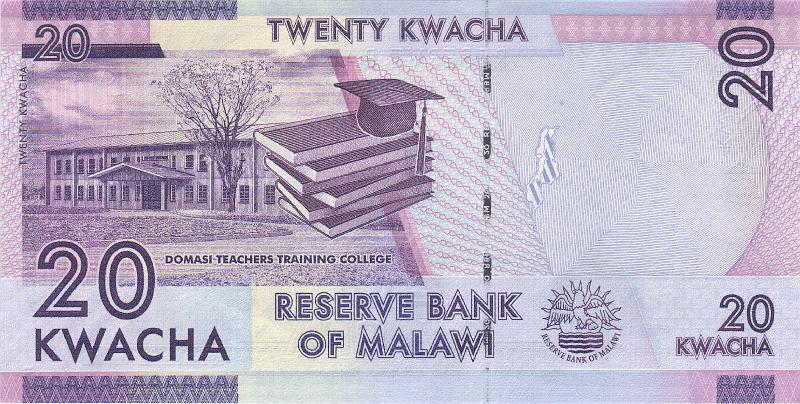 MLW_03_B.JPG - Malawi, 20 kwachs, UNC.