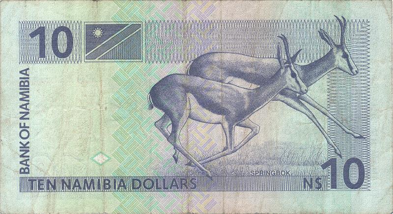 NAM_02_B.JPG - Namibia, 10 dollars, XF.