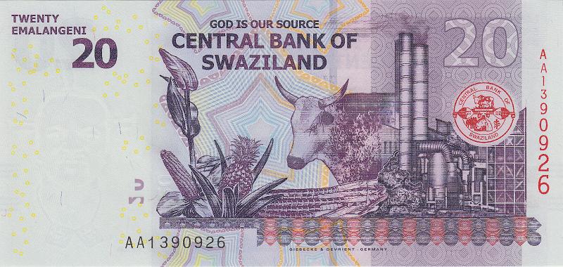 SWZ_02_B.JPG - Swaziland, 20 emalangeni, UNC.