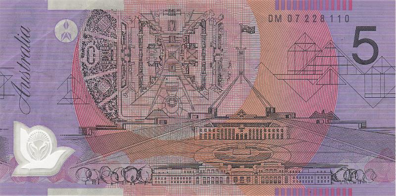 AUS_01_B.JPG - Australia, 5 dollars, XF.
