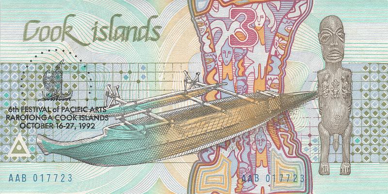 COK_01_B.JPG - Cook Island, 3 dollars (memorial), UNC.