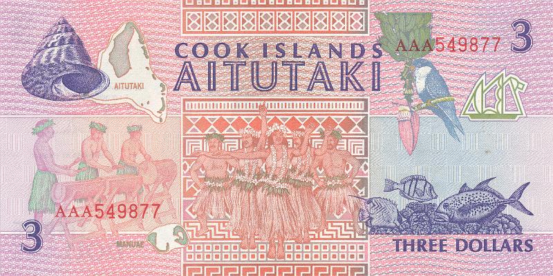 COK_02_B.JPG - Cook Island, 3 dollars, UNC.