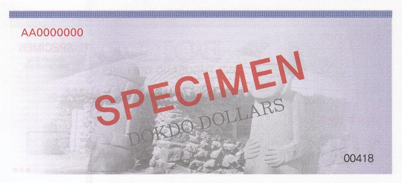 DKD_03_B.JPG - Liancourt Rocks (Tokto, Dokdo), 1000 dollars (specimen), UNC.