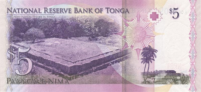TNG_03_B.JPG - Kingdom of Tonga, 5 paanga, UNC.