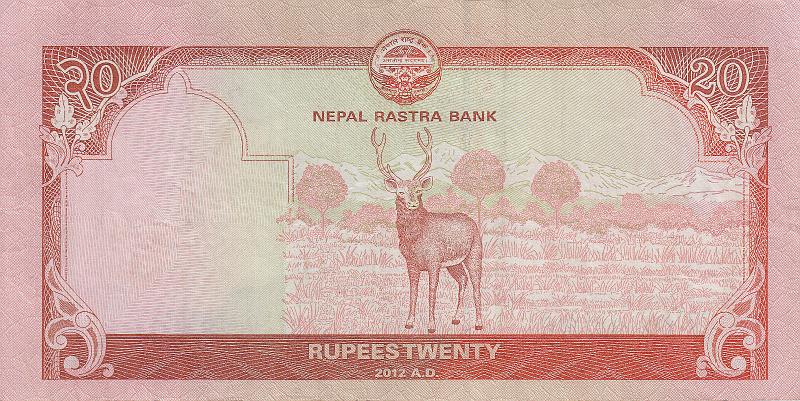NEP_17_B.JPG - Nepal, 20 rupees, XF.