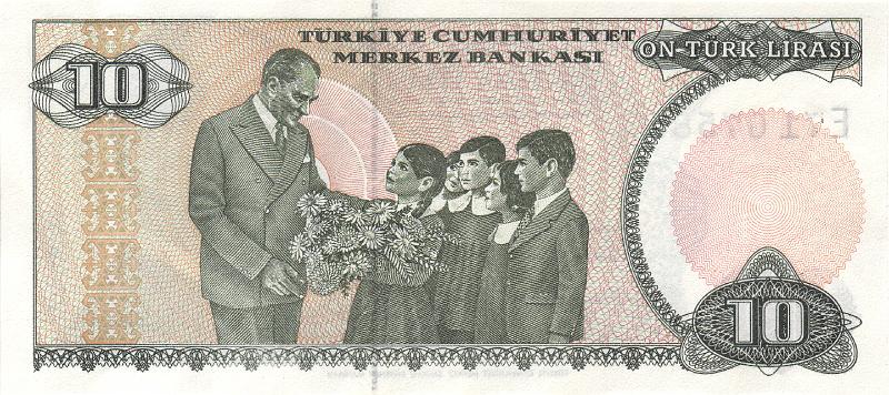 TUR_01_B.JPG - Turkey, 10 liras, UNC.