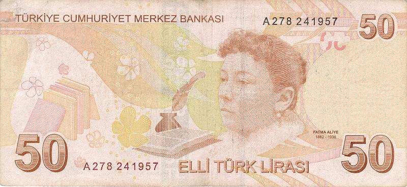 TUR_02_B.JPG - Turkey, 50 liras, VF.