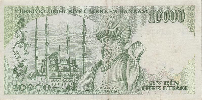 TUR_08_B.JPG - Turkey, 10 000 liras, XF.