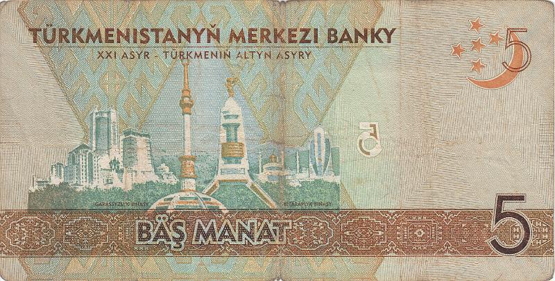 TRK_26_B.JPG - Turkmenistan, 5 manat, XF.