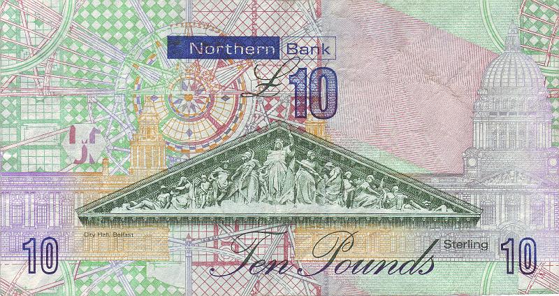 IRL_03_B.JPG - Northern Ireland, (Northern Bank), 10 pounds, VF.