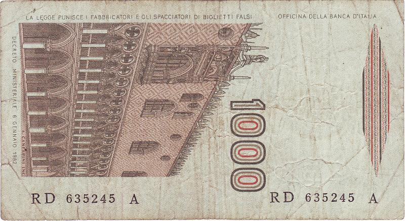 ITA_01_B.JPG - Italy, 1000 lirs, VG.