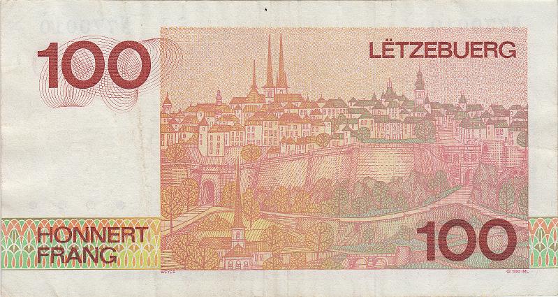 LUX_01_B.JPG - Luxembourg, 100 francs, VF.