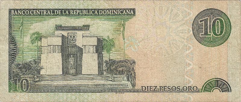 DOM_06_B.JPG - Dominican repablic, 10 pesos, VF.