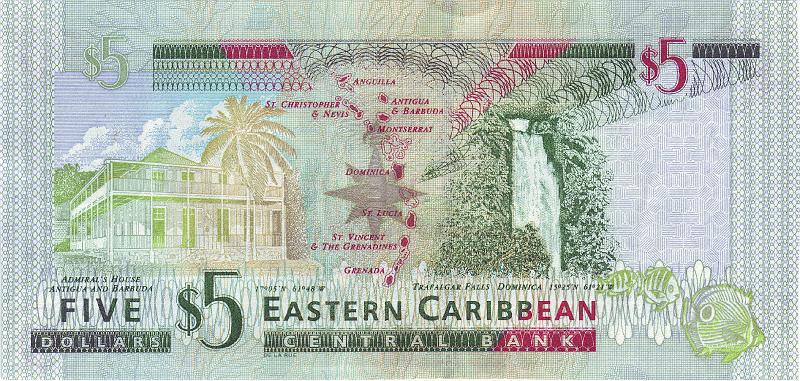 EAC_02_B.JPG - Eastern Caribbean, 5 dollars, UNC.