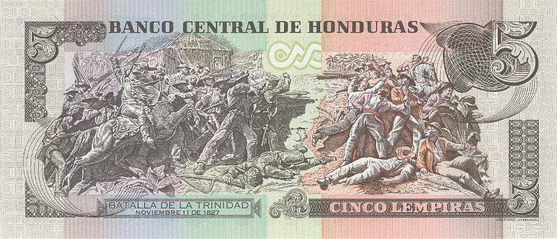 HND_03_B.JPG - Republic of Honduras, 5 lempiras, UNC.