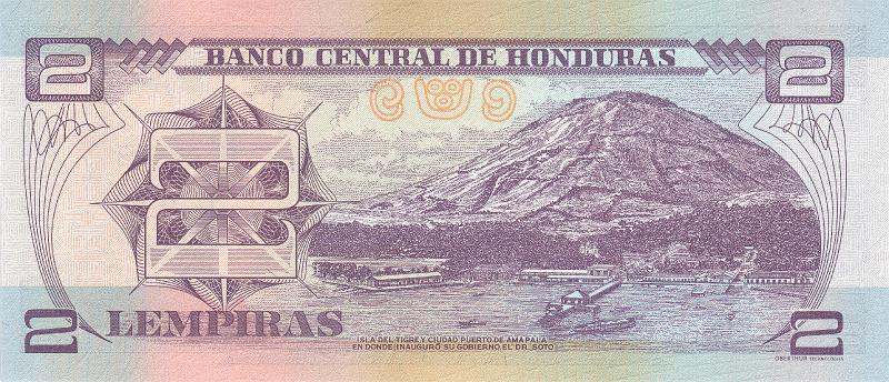 HND_04_B.JPG - Republic of Honduras, 2 lempiras, UNC.