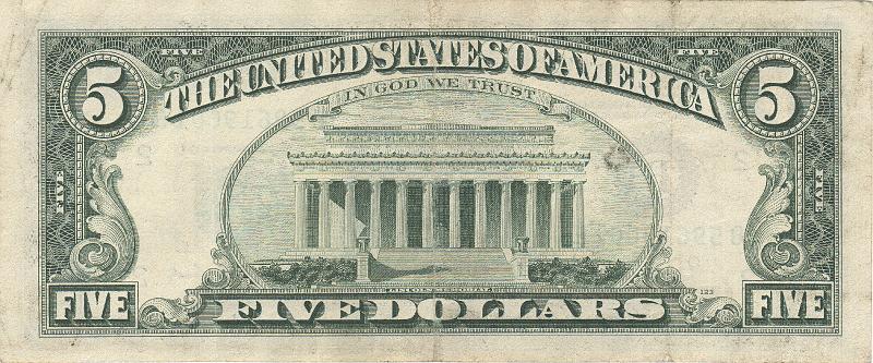 USA_05_B.JPG - USA, 5 dollars, VF.