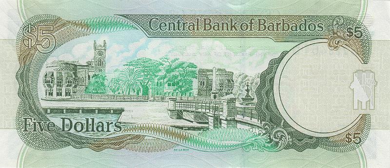BRB_04_B.JPG - Barbados, 5 dollars, UNC.