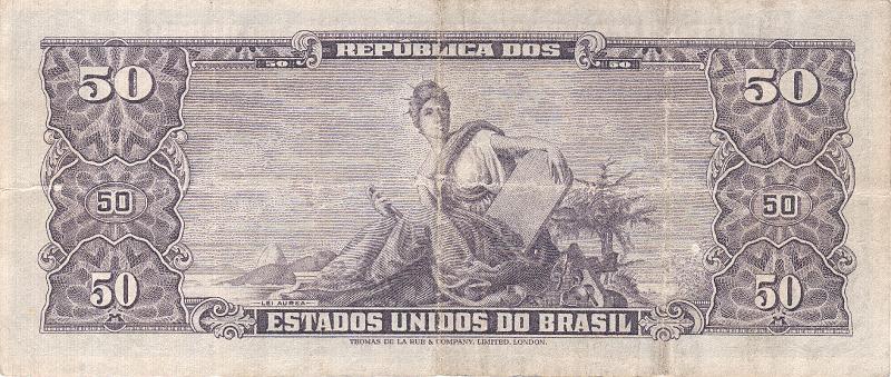 BRA_14_B.JPG - Brasil, 50 cruzeiros, VF.