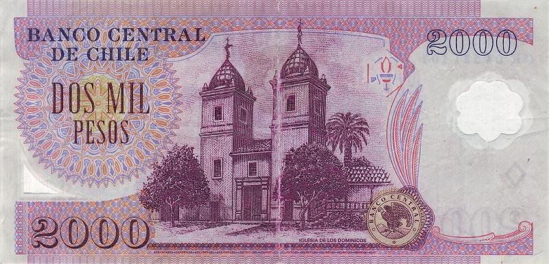 CHL_01_B.JPG - Chile, 2000 pesos, VF.