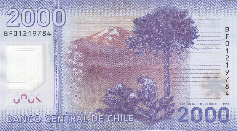 CHL_08_B.JPG - Chile, 2000 pesos, XF.