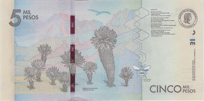 COL_04_B.JPG - Colombia, 5000 pesos, UNC.
