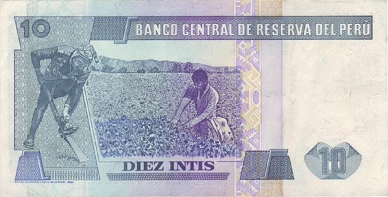 PRU_06_B.JPG - Peru, 10 intis, XF.
