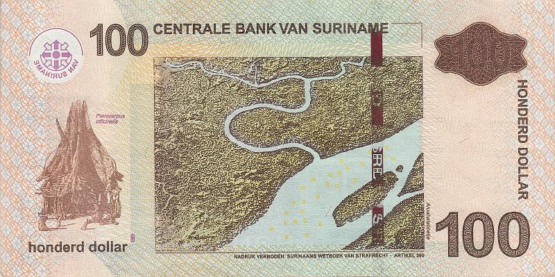 SUR_05_B.JPG - Suriname, 100 dollars, UNC.