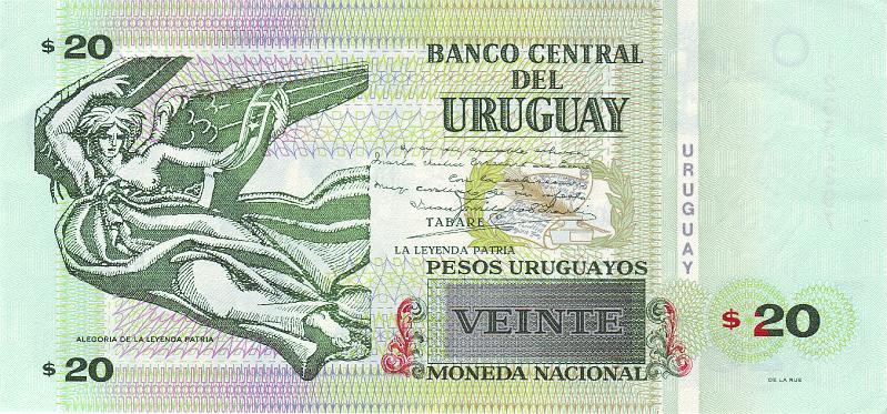 URG_01_B.JPG - Uruguay, 20 pesos, aUNC.